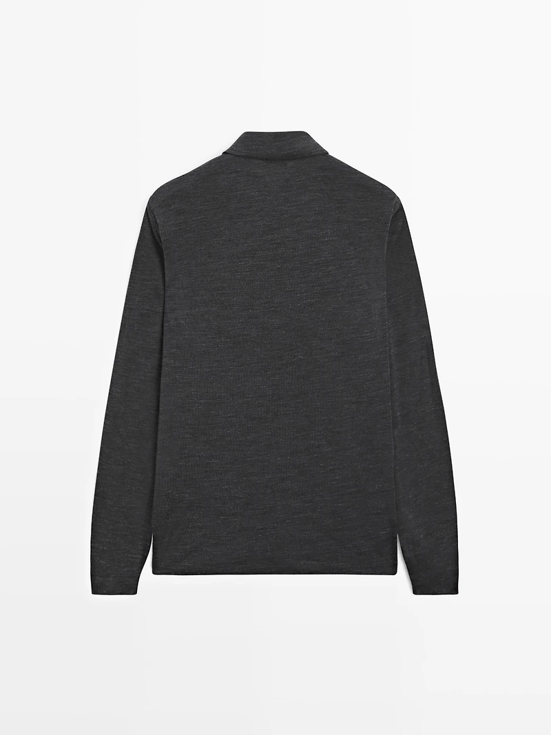 Wool blend knit polo sweater