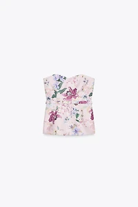 FLORAL PRINT BELTED BUSTIER TOP