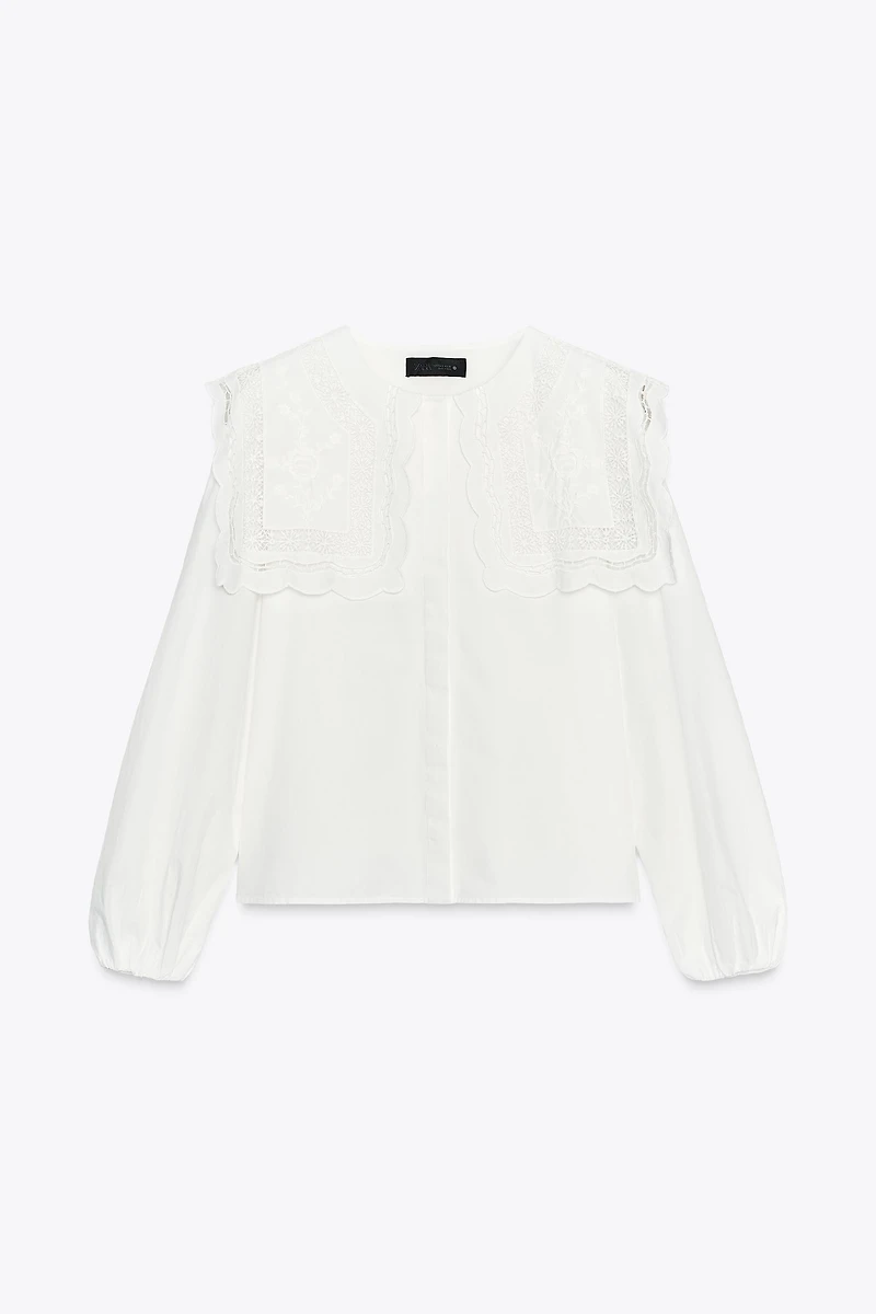 ZW COLLECTION EMBROIDERED COLLAR POPLIN SHIRT