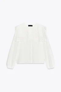 ZW COLLECTION EMBROIDERED COLLAR POPLIN SHIRT