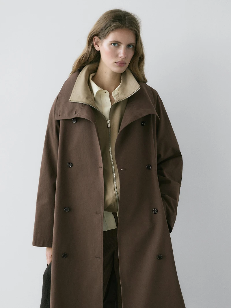 High collar trench coat
