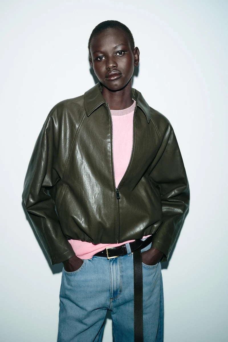 FAUX LEATHER BOMBER JACKET