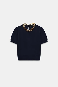 BEADED NECK KNIT TOP