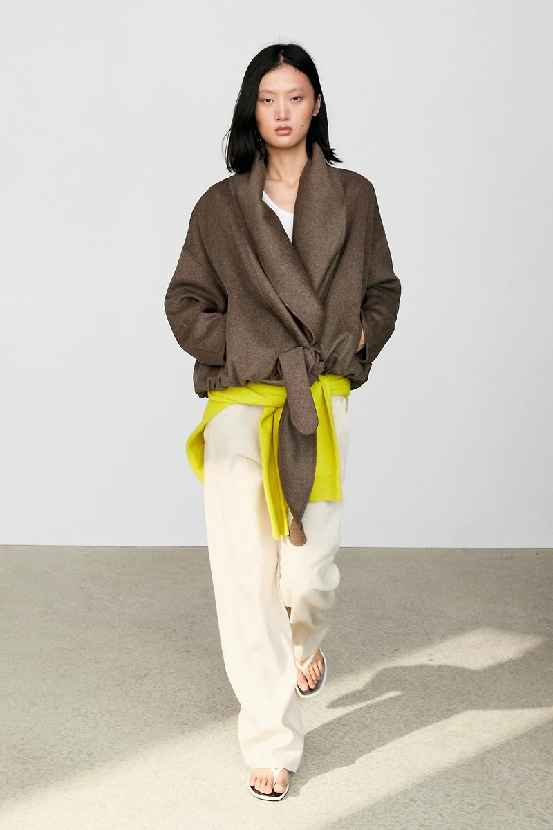 Wrap-style melange wool blend jacket