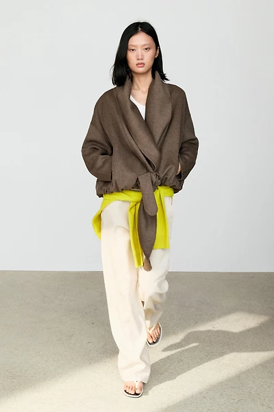 Wrap-style melange wool blend jacket