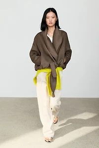 Wrap-style melange wool blend jacket