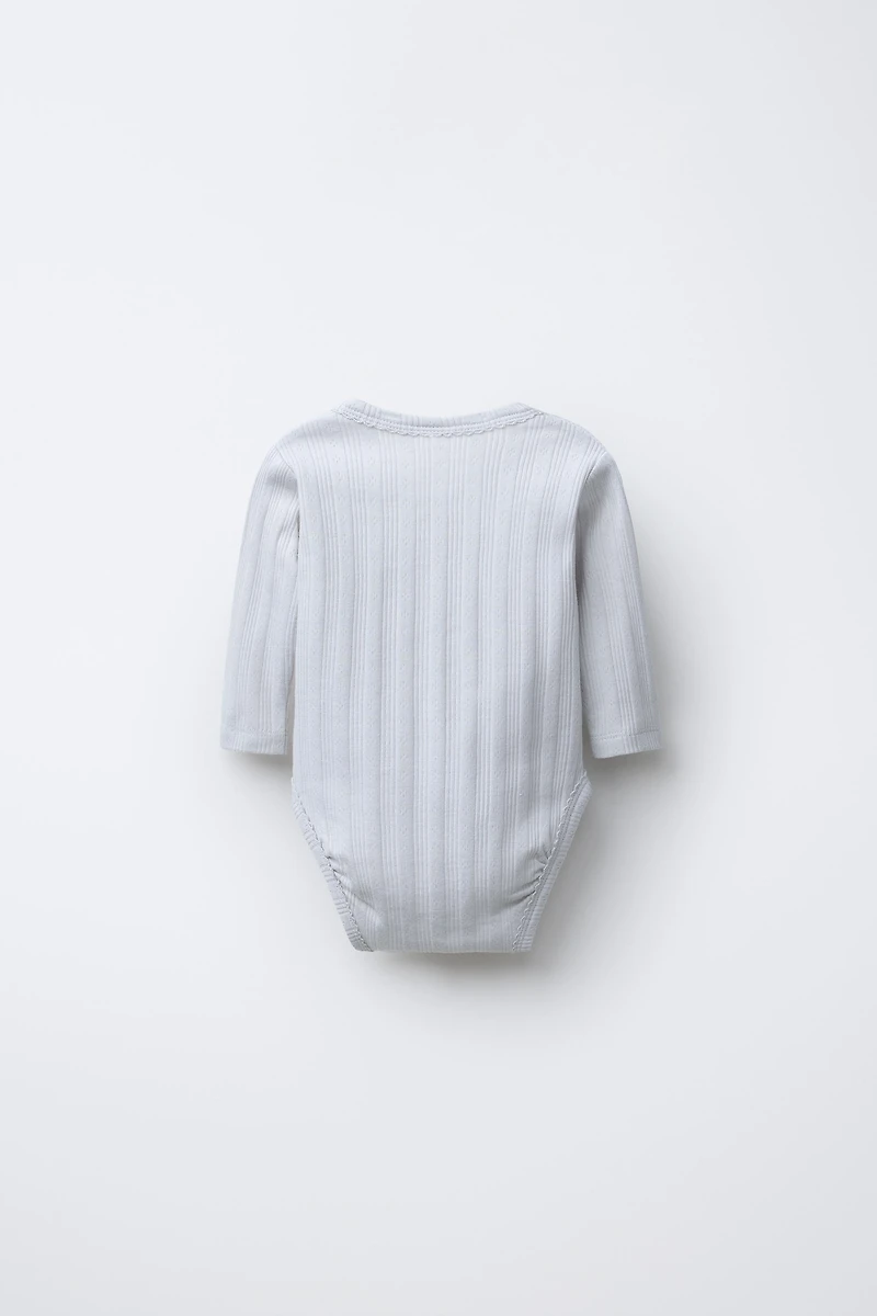 0-6 MONTHS/ THREE-PACK OF LONG-SLEEVE BODYSUITS KIMONO COLLAR