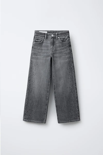 RHINESTONE WIDE LEG JEANS