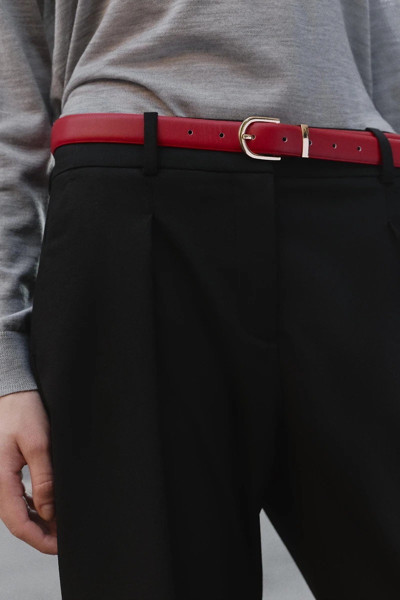 STRAIGHT LEG BELTED PANTS