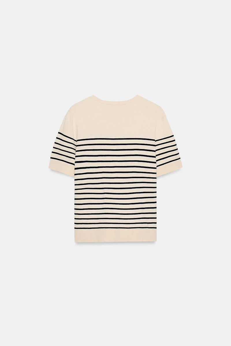STRIPED SHORT SLEEVE KNIT JUMPER