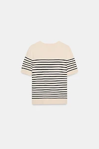 STRIPED SHORT SLEEVE KNIT JUMPER