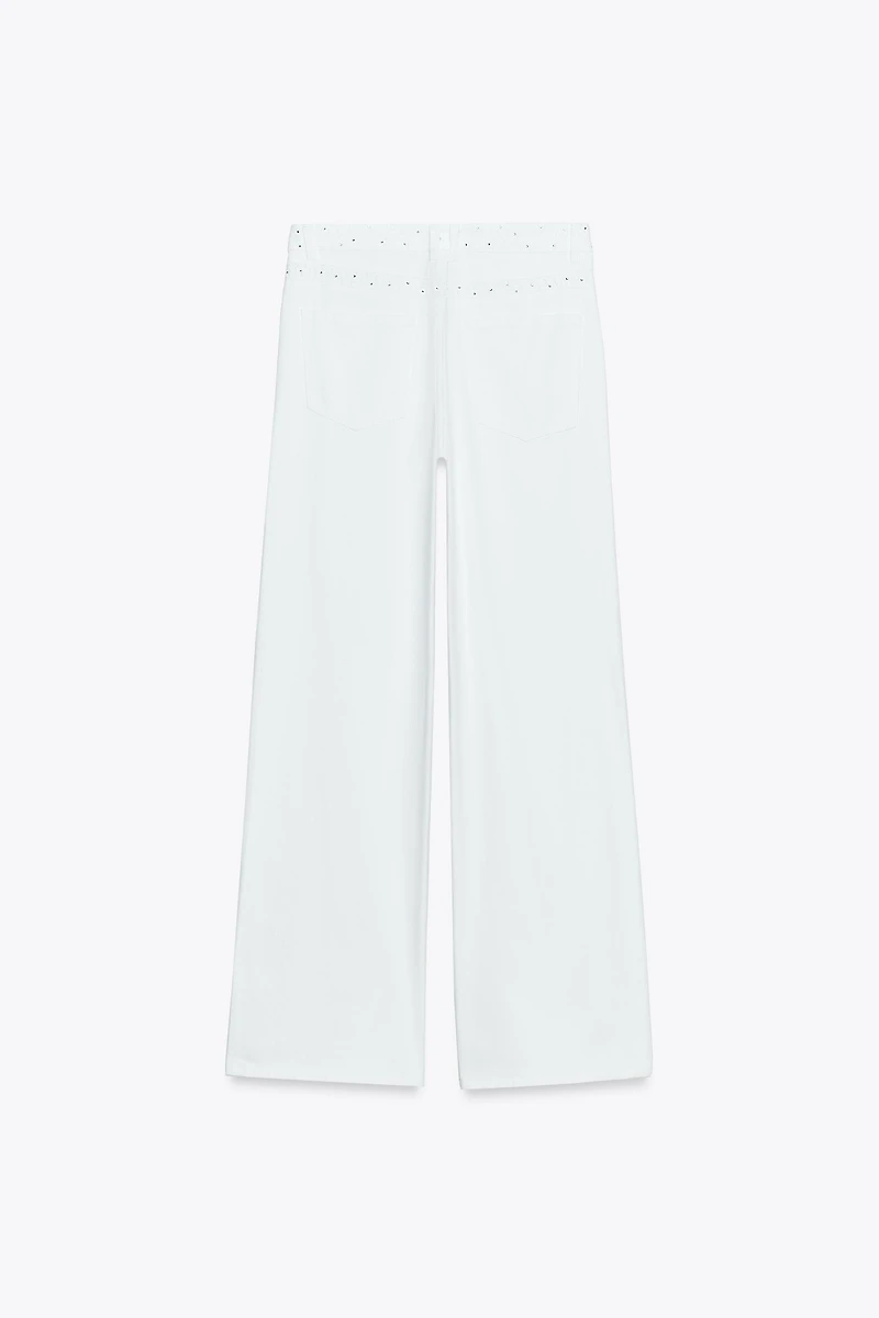 Z1975 HIGH RISE WIDE LEG RHINESTONE JEANS