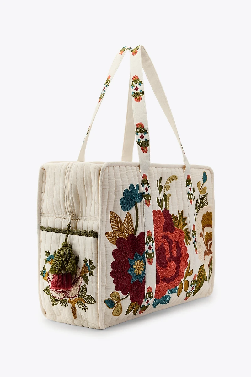 FLORAL EMBROIDERY QUILTED BAG