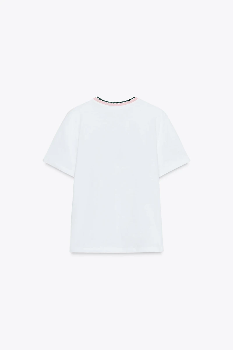 T-SHIRT TEXTE COL TRICOT