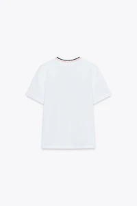 T-SHIRT TEXTE COL TRICOT