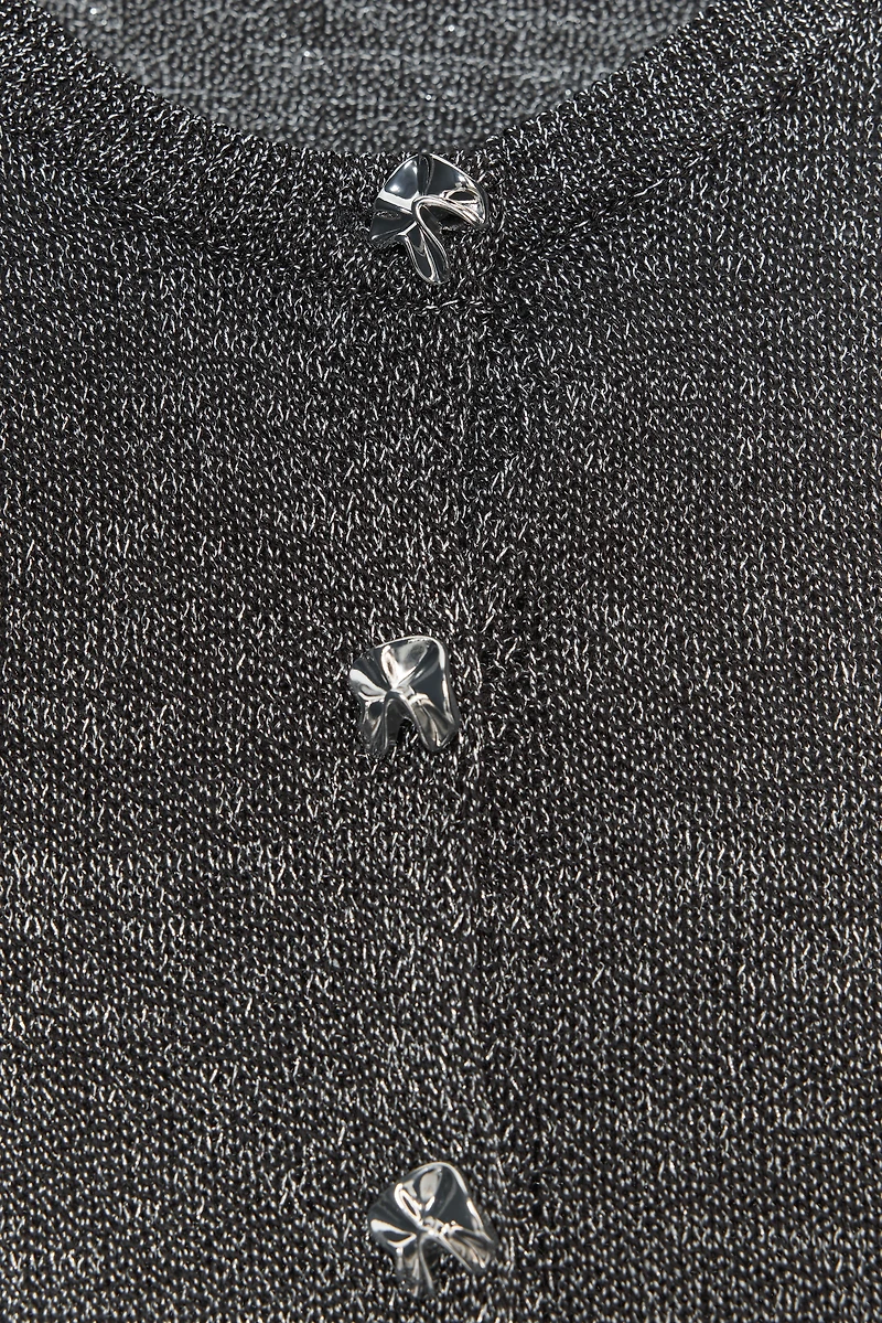 METALLIC THREAD BUTTON CARDIGAN