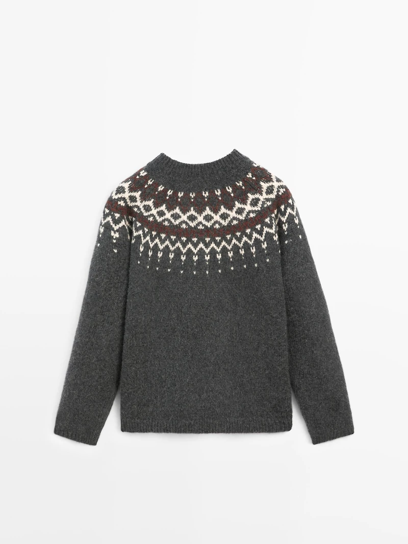 100% wool jacquard knit sweater