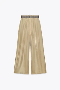 SATIN WIDE LEG BELTED PANTS