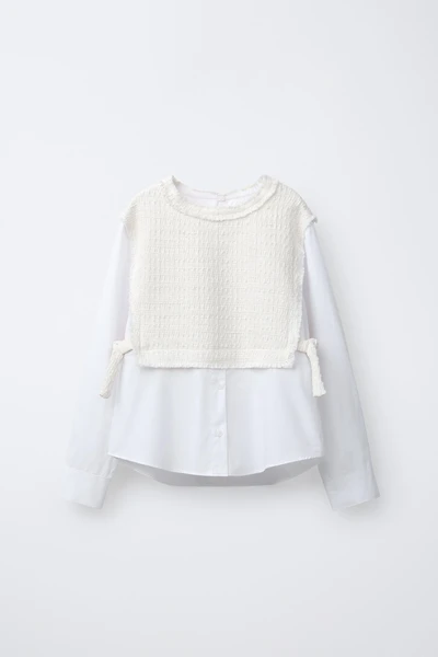 PLAIN SHIRT WITH STRUCTURAL VEST AND BOWS