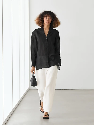 Chemisier fluide semi-transparent détail plastron