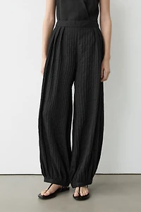 Flowing linen-blend drop crotch pants