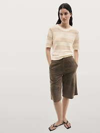 Top en maille ajourée à manches courtes