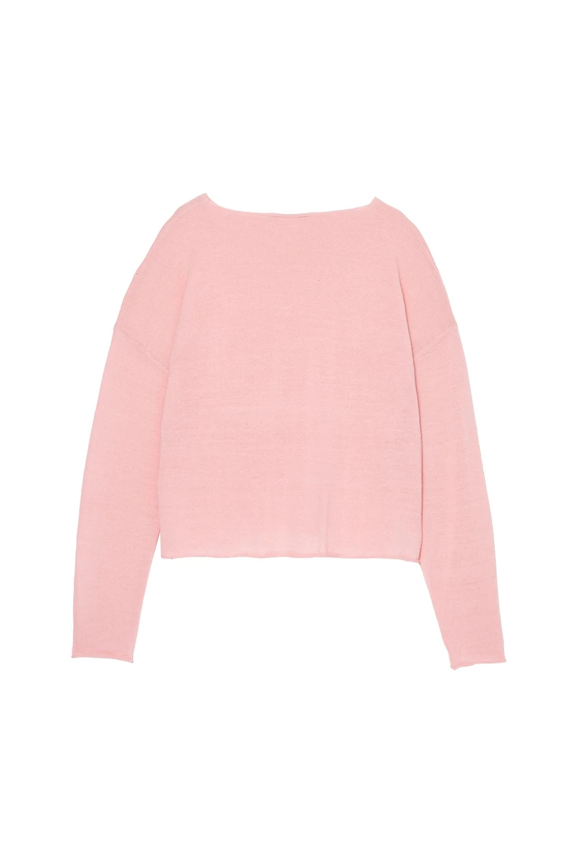 CROPPED FIT LINEN-WOOL BLEND SWEATER