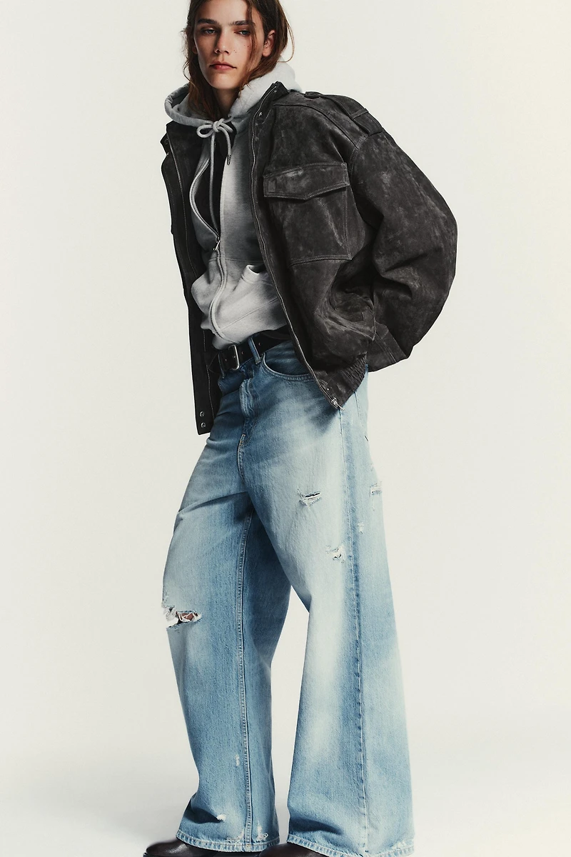 TRF MID-RISE RIPPED BAGGY JEANS