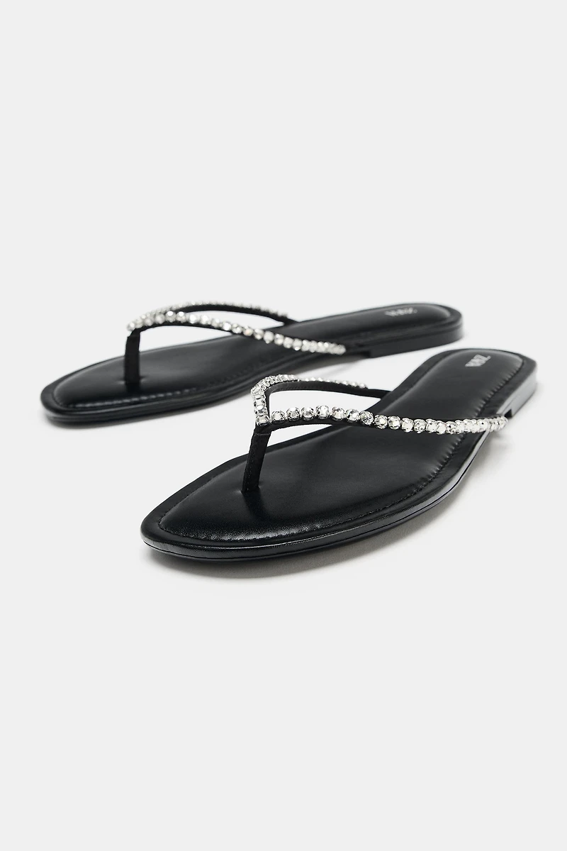 RHINESTONE FLAT SANDALS
