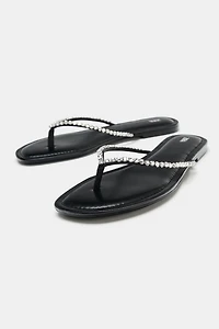 RHINESTONE FLAT SANDALS