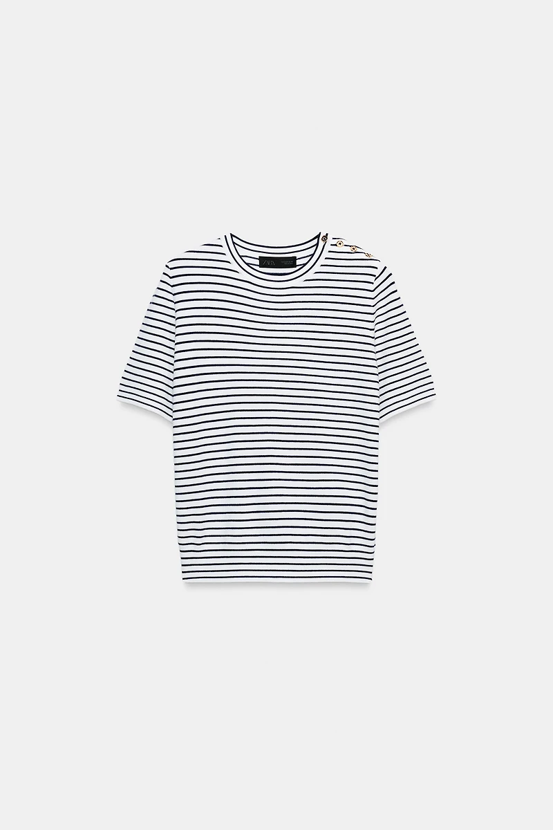 STRIPED SHORT SLEEVE KNIT JUMPER