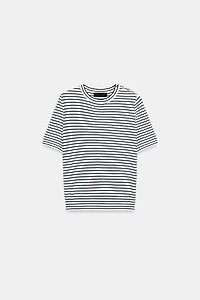 STRIPED SHORT SLEEVE KNIT JUMPER