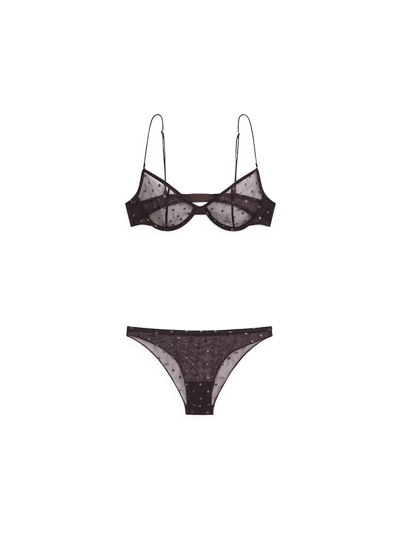 Semi-sheer polka dot bra