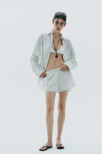 STRIPED GAUZE PAJAMA SHORTS