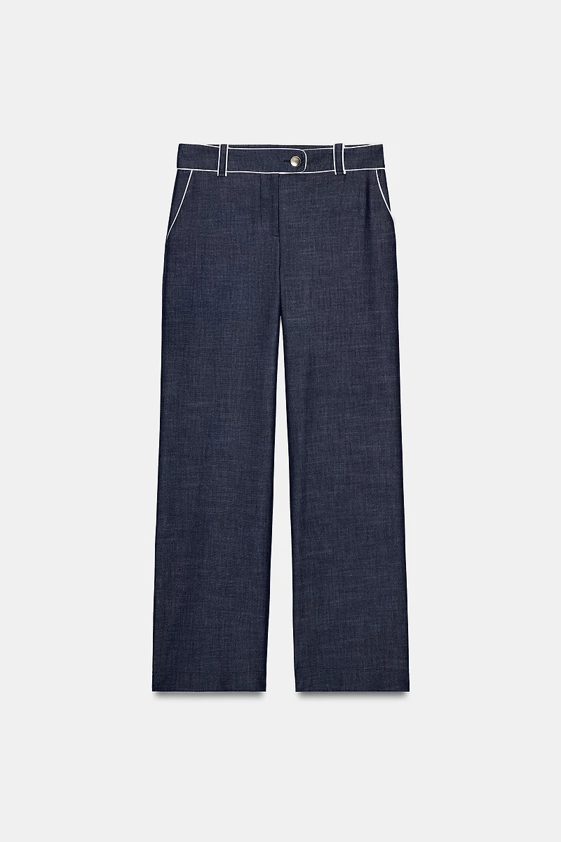 PANTALON LARGE À LISERÉS EN CONTRASTE