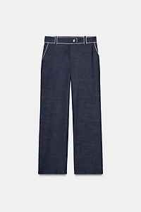 PANTALON LARGE À LISERÉS EN CONTRASTE