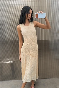 GATHERED LACE MIDI DRESS