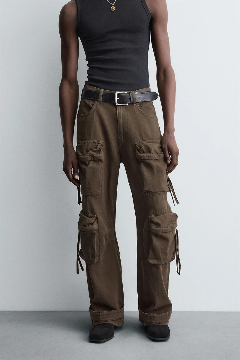 DENIM CARGO PANTS WITH POCKETS