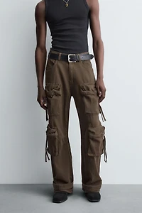 DENIM CARGO PANTS WITH POCKETS