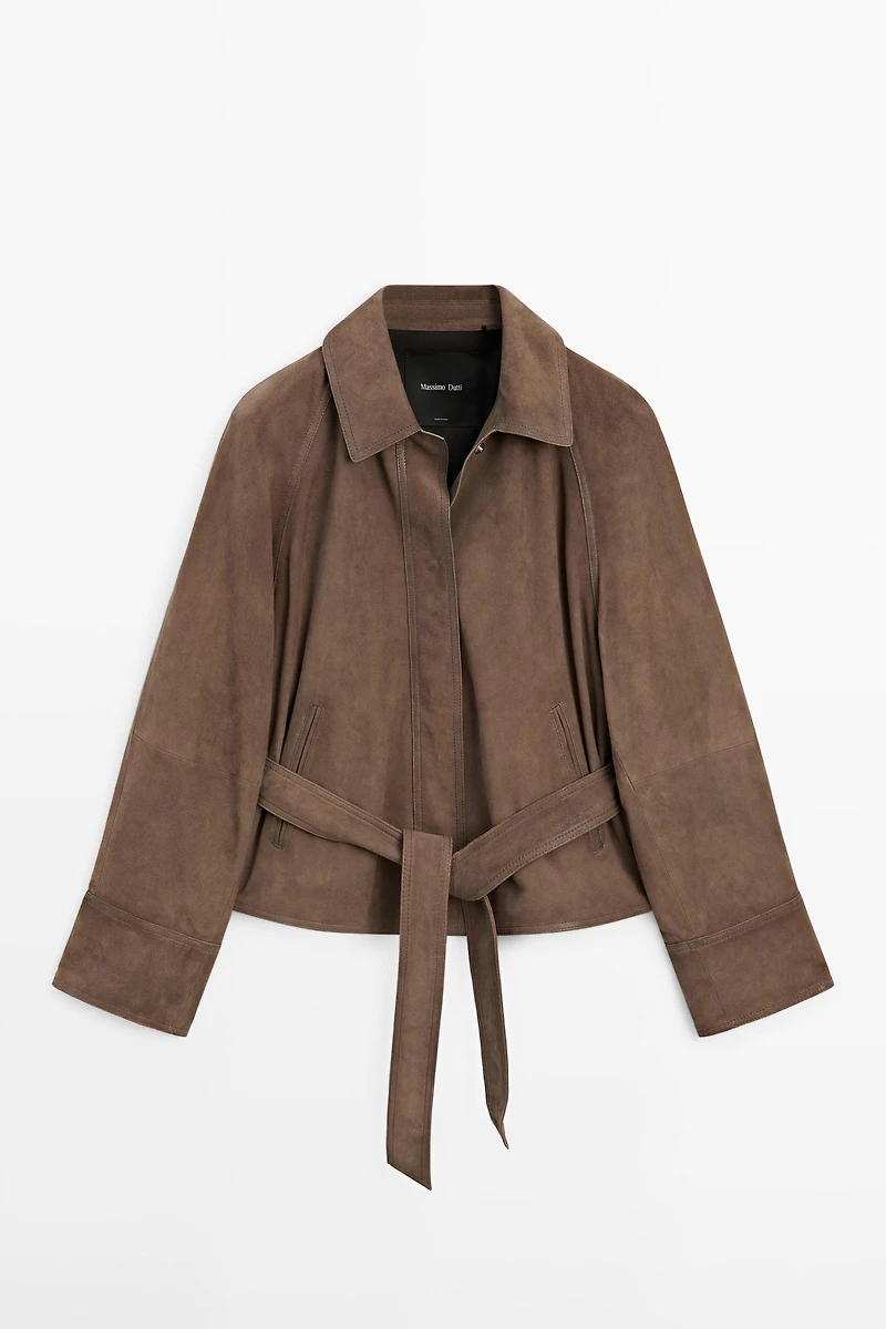 Suede leather jacket with belt