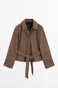 Suede leather jacket with belt