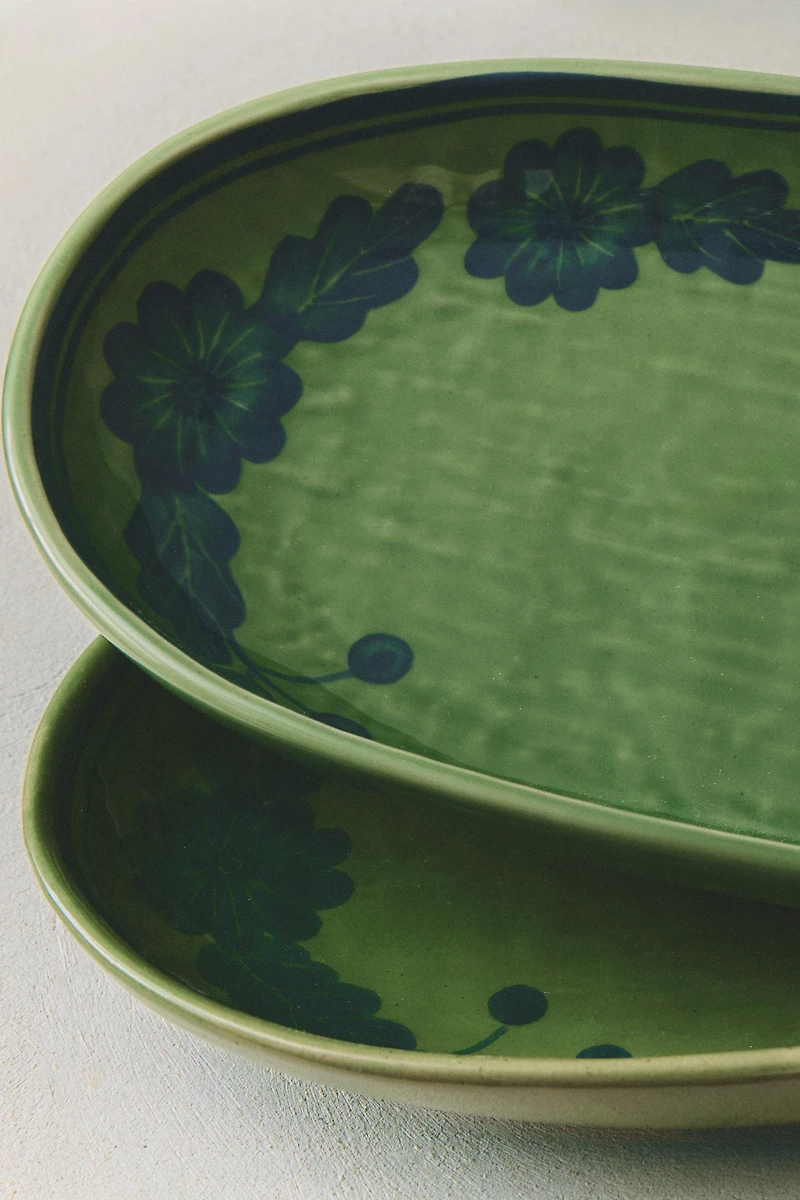 FLORAL OVAL STONEWARE SERVING DISH