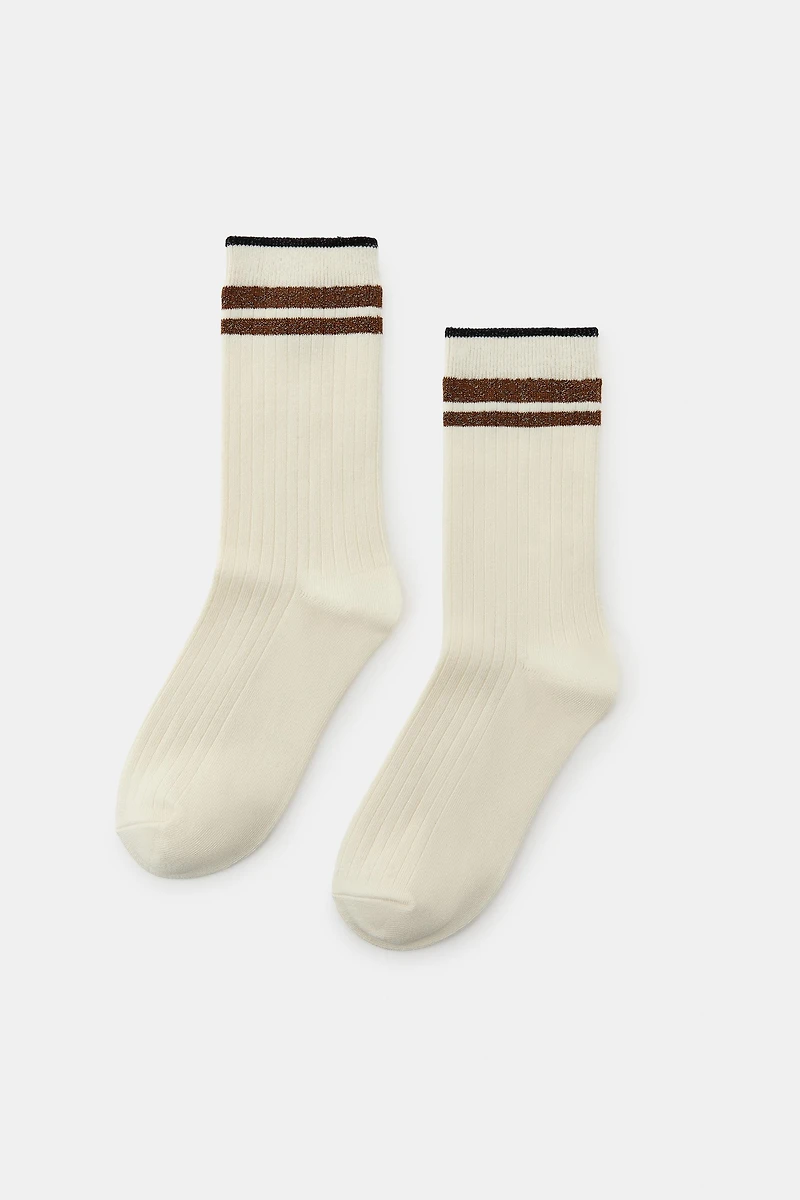 CHAUSSETTES CÔTELÉES RAYURES FIL MÉTALLISÉ