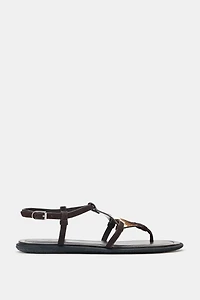 ANIMAL PRINT FURRY LEATHER SANDALS