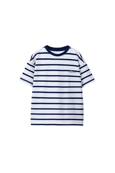 HEAVYWEIGHT STRIPED TEXT T-SHIRT