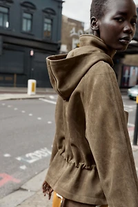 FAUX SUEDE JACKET WITH HOODIE