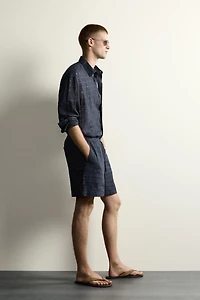 BERMUDA JACQUARD À CARREAUX EN LIN ET COTON
