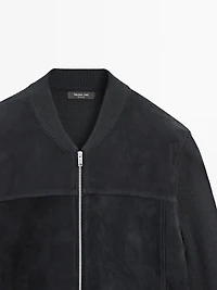 Wool and suede leather blend bomber jacket