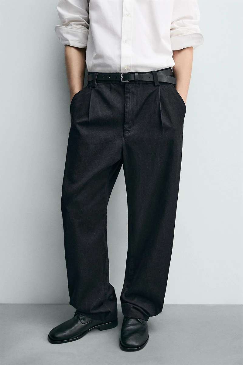 PLEATED DENIM CHINO PANTS