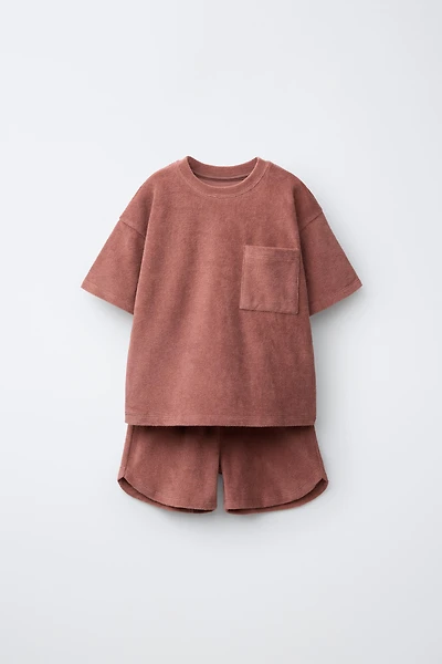 TOWEL EFFECT T-SHIRT AND BERMUDA SET